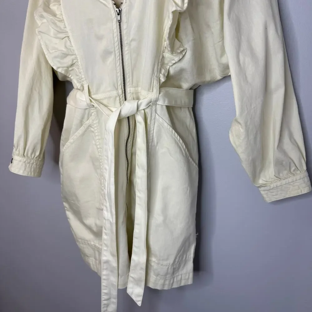 Free People Imogene Mini Dress Ecru White Cotton Ruffle Zipper Cream Sz S New